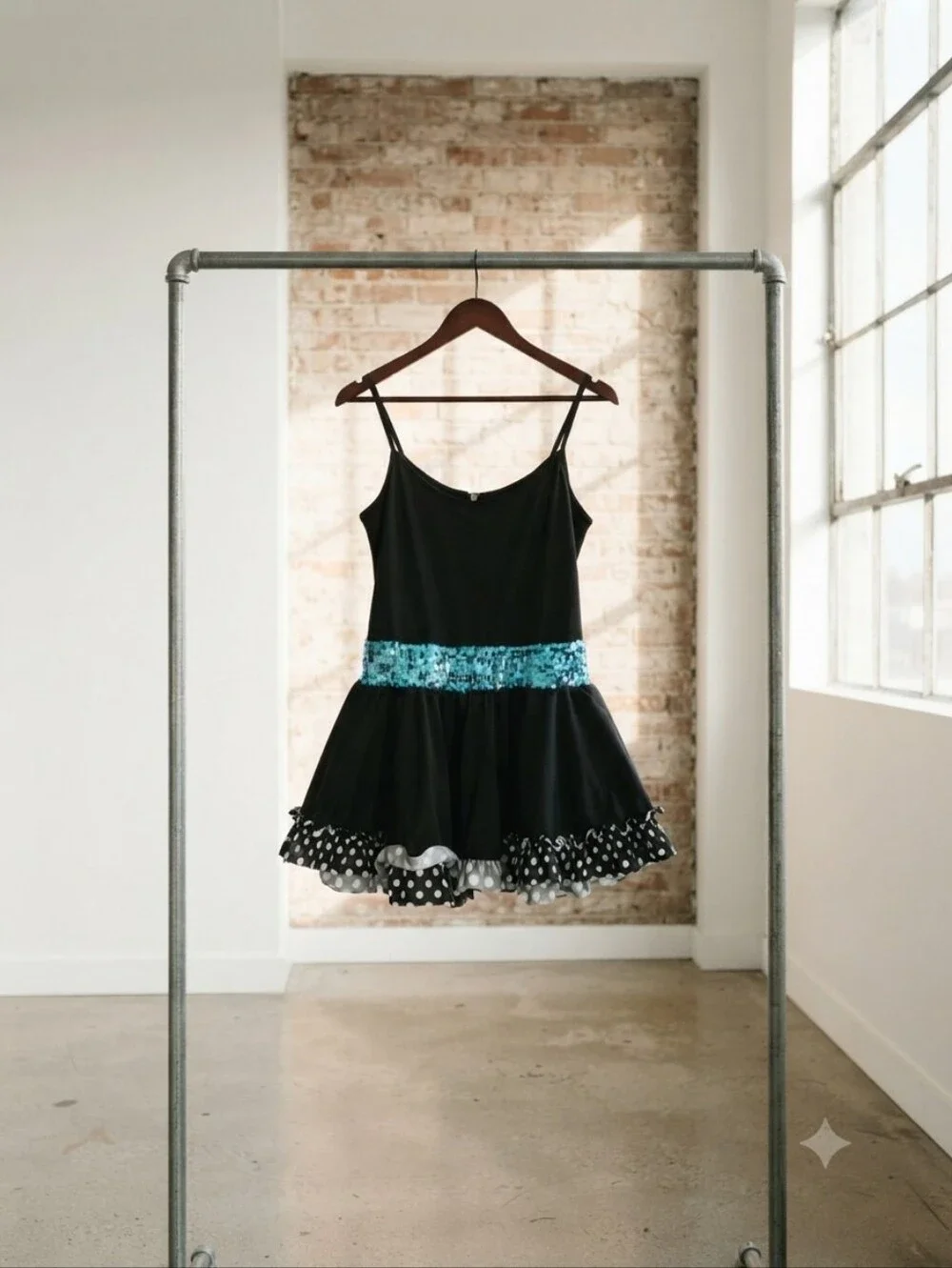 Weissman Black Dance Costume with Blue Sequin Waistband